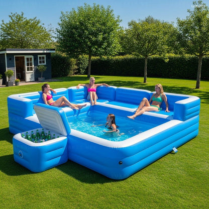 Inflatable Pool with Integrated Lounge and Cooler